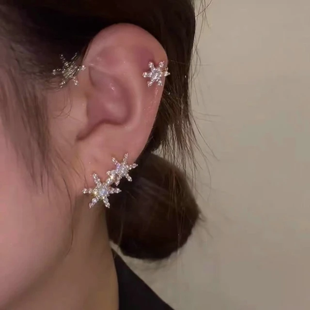 Moda Cristal Borla Ear Clip Plata Asimétrico Hojas Pendientes