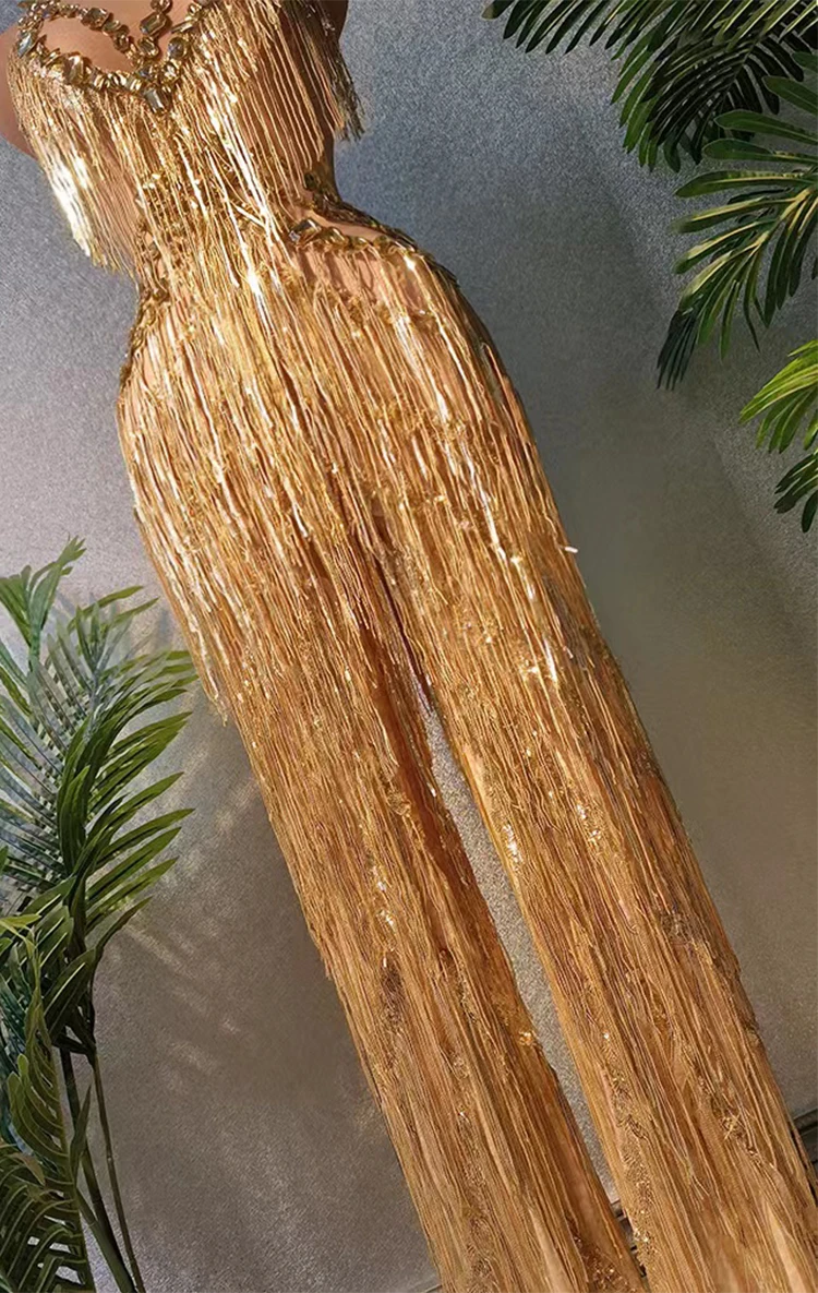Women Gold Rhinestone Tassel Long Dress Performance Stage Wear Party Costume | eBay Women Gold Rhinestone Tassel Long Dress Performance Stage Wear Party Costume | eBay