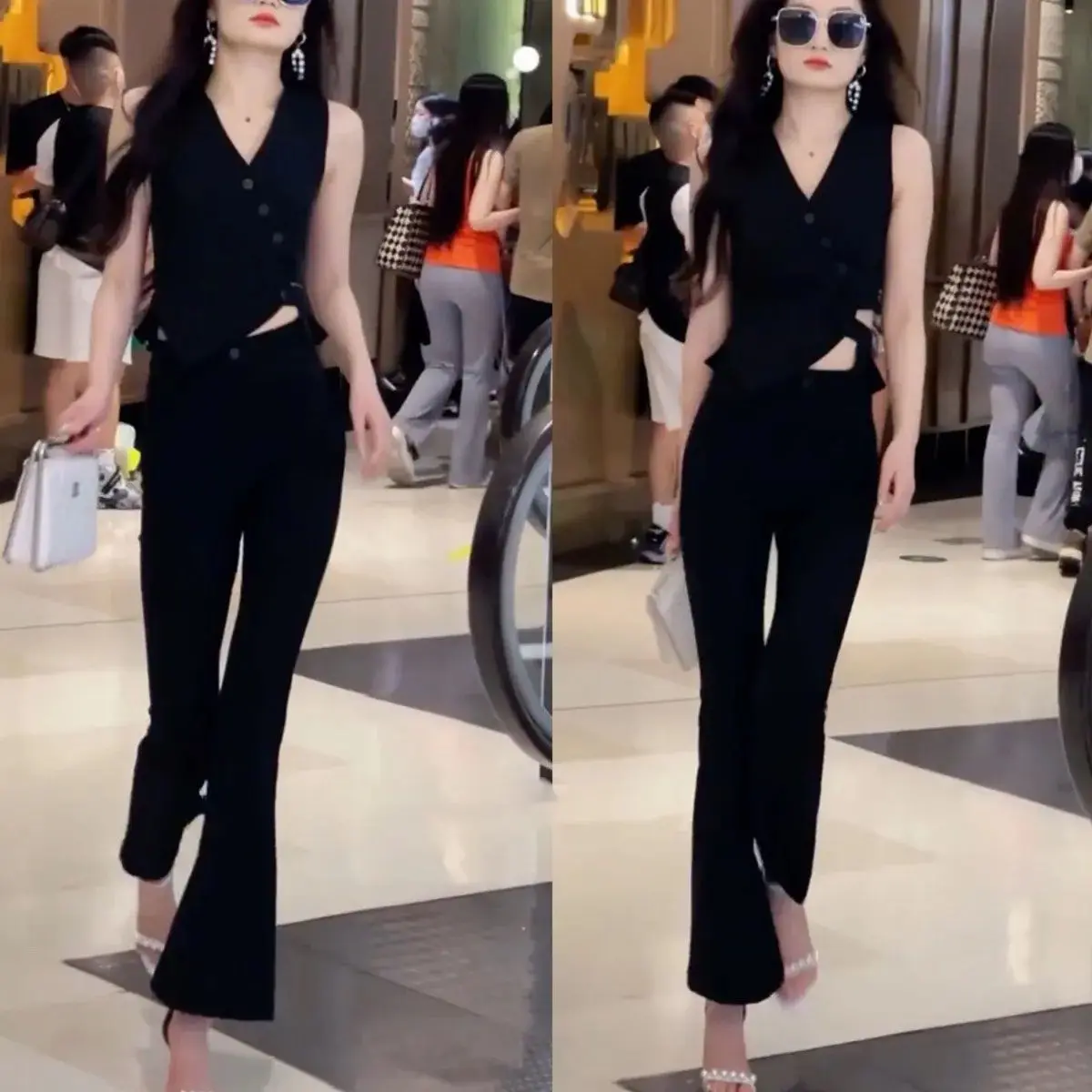 Fashionable and Sexy Set for Women's Spring/Summer New Style Temperament Off the Waist Small Shirt+Pants Two Piece Set