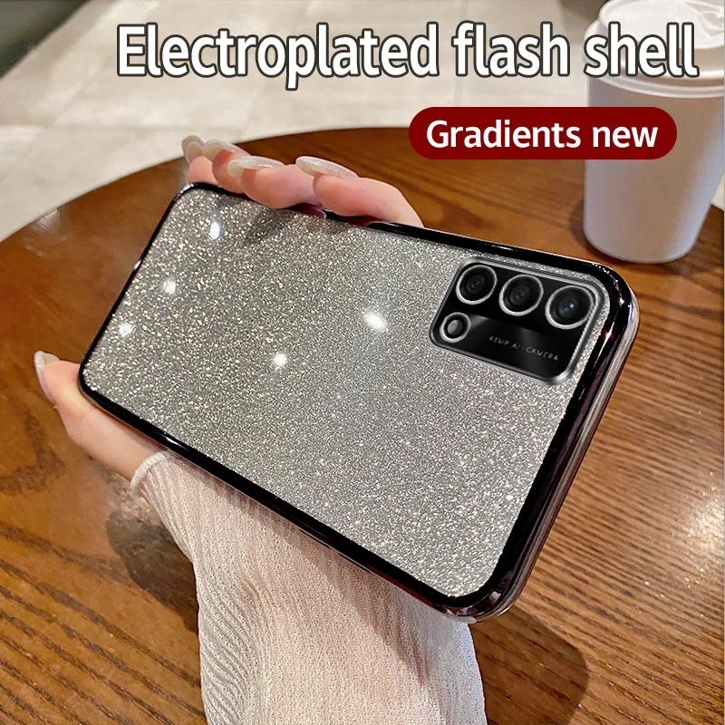 Shiny Glitter Plating Silicone Phone Case with Camera Lens Protection