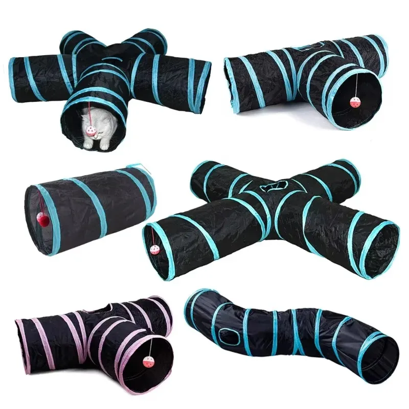 Cat Tunnel Toy 3-Way Foldable Pet Playhouse Crinkle Paper Bell Durable Oxford Cloth Animal Tunnel Kittens/Rabbits/Guinea Pigs small pet tunnel