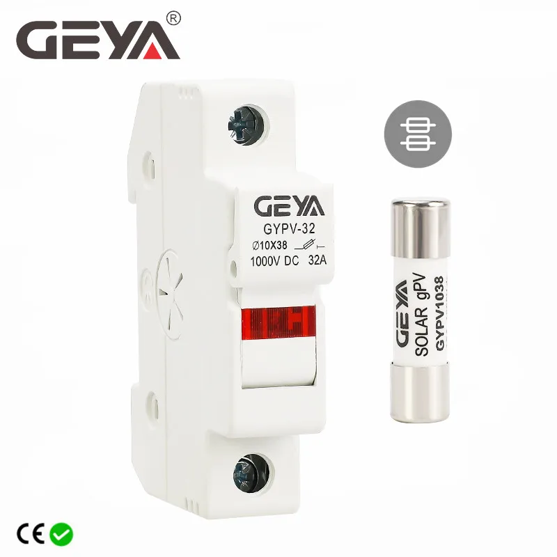 GEYA 1P Fuse Holder with LED Indiactor for 10*38mm PV Fuse Link Solar PV System Protection 2A 6A 10A 15A 20A 25A 30A Fuse Link
