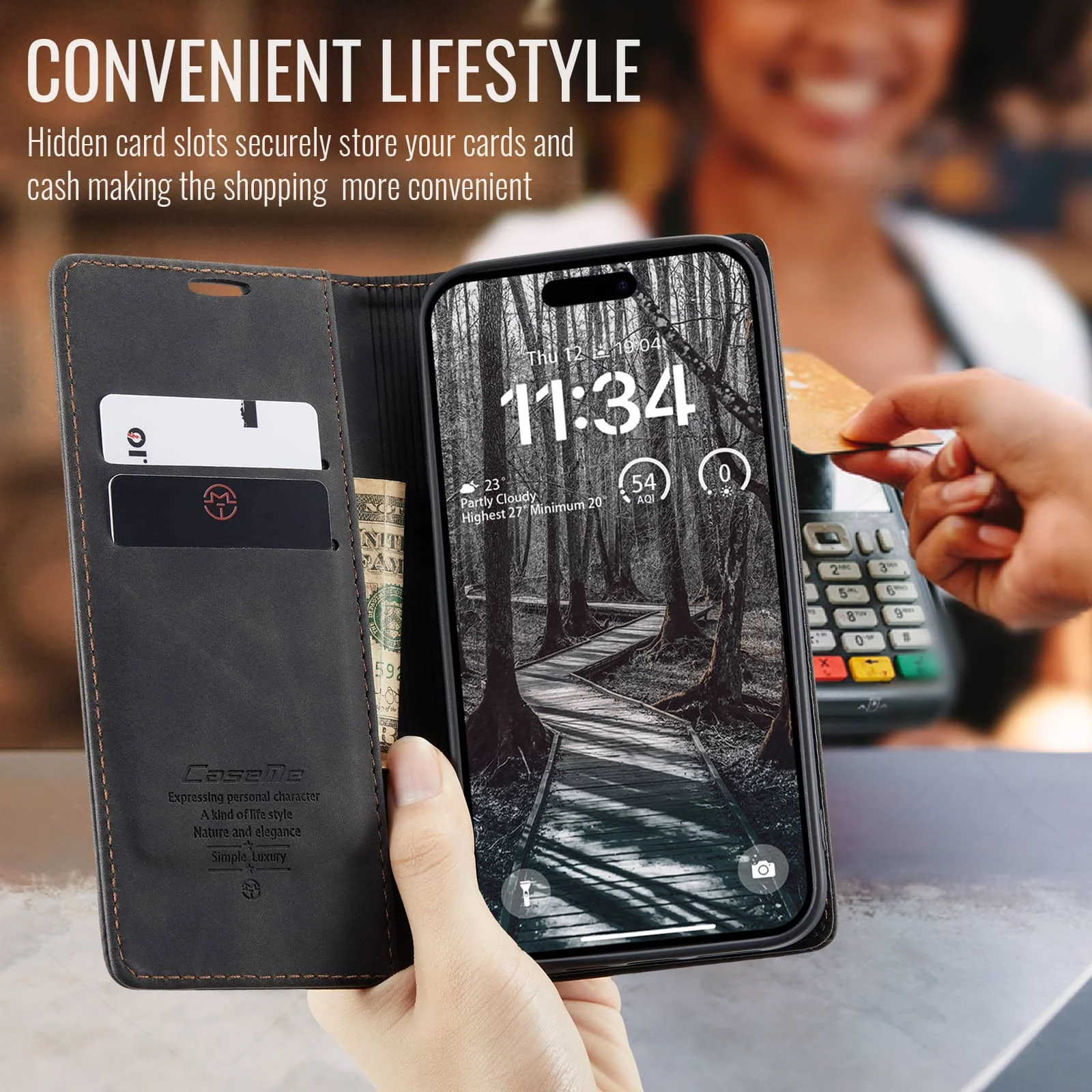 Leather Flip Wallet Case, Magnetic Folio Cover with Card Holder and Shockproof Kickstand