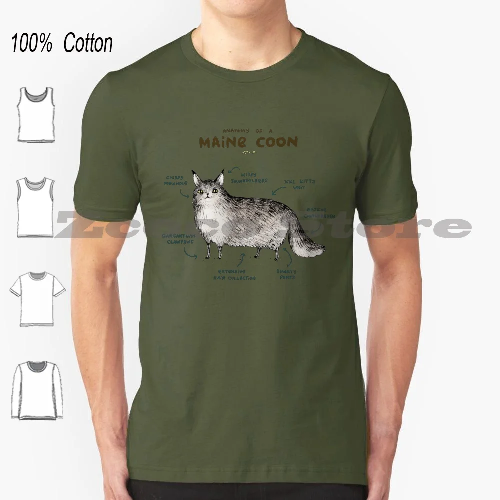 Anatomy Of A Maine Coon T Shirt 100% Cotone Confortevole Anatomia Di Alta Qualità Maine Coon Maine Coon Cat Breed Kitten Meow Kitty