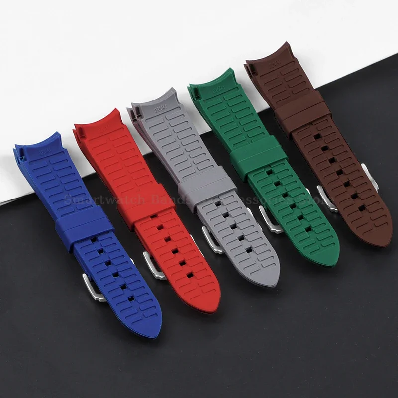 Silicone Waterproof Curved End Watch Strap with Folding Buckle
