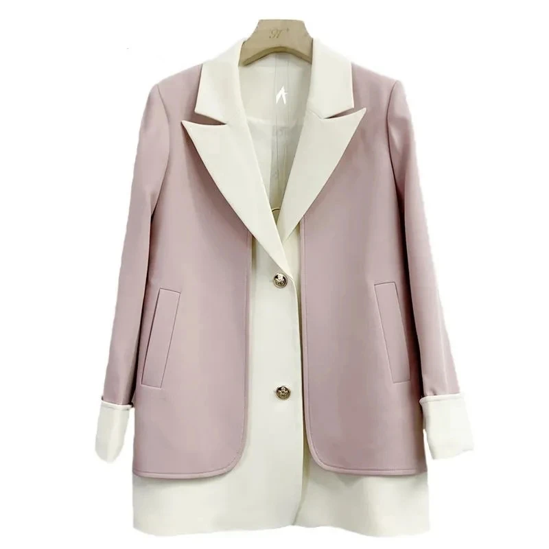 

2023 Spring Autumn New Fashion Women's Suit Jacket Niche Unique Chic Age-Reducing French Senior Sense Fake Two Women Blazer