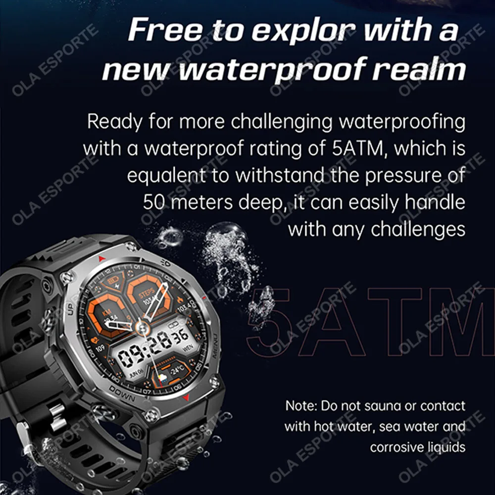 Military Smart Watch T-Rex 3 1.43" AMOLED Screen LED Flashlight 525mAh Large Capacity 5ATM Waterproof  Bluetooth Call Smartwatch