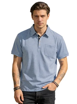 Polo da Uomo Casual Elegante con Colletto a Risvolto e Taschino sul Petto, Vestibilità Ampia, Manica Corta, per l'Uso Quotidiano Estivo - Nuova Collezione Estate 2026