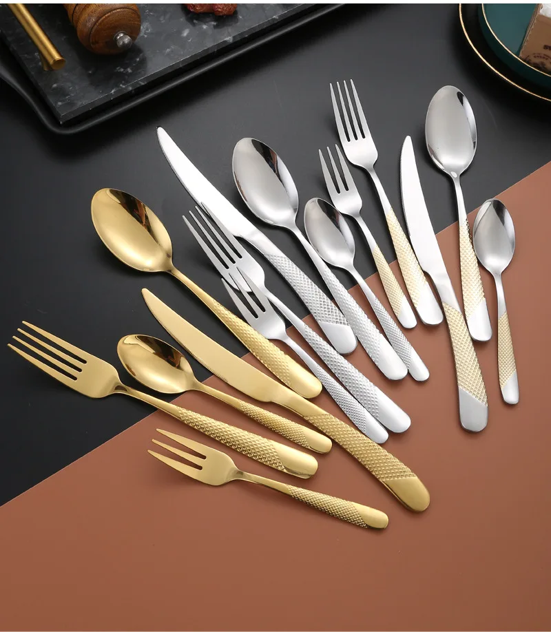 5pcs/set Cutlery Tableware Stainless steel Gold Fork Spoon Steak Knife Western Flatware Set cutlery set