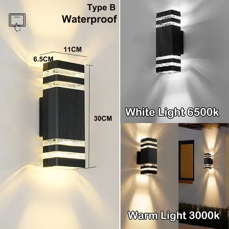 thumbnail image 1 of Apliques de pared LED impermeables Lámpara de pared de doble cabezal Bombilla reemplazable E27 para escaleras de habitación Iluminación de pared para jardín al aire libre Decoración, 1 of 5