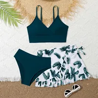 Big Girls Bathing Suits 3 Pcs Padded Bikini Swimsuit Swimming Outfit with Cover Up Skirt Beach Surfing Tankini Swimwear for Kids 5