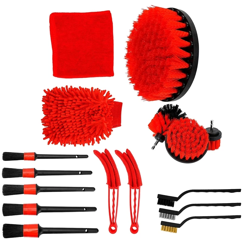 16Pcs Car Truck Wheel Cleaning Brush Tire for RIM Scrub Rag Electric Drill Brush Kit