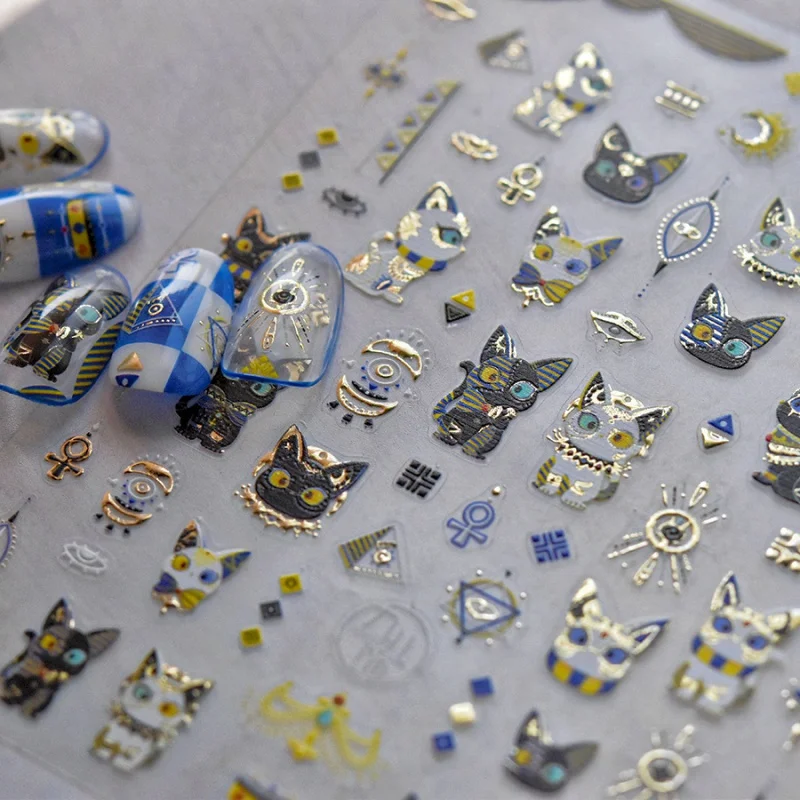

[Meow.Sensei] Gilding Nail Stickers Popular Retro Nail Sticker Factory Wholesale Japanese Egyptian Cat 3659