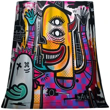  Abstract Modern Street Scrawl Artwork Joachim Ride On The Skull Horse Rooster Soft Cozy Flannel Blanket By Ho Me Lili Home Gift 