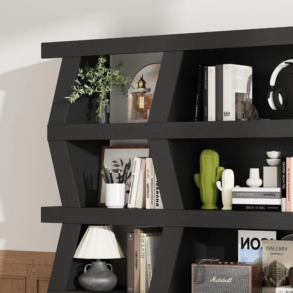 70.9" W 5-Tier Bookshelf Bookcase with 15 Storage Cubes, Modern Wooden Storage Display Shelf Rack for Living Room Home Office, 4