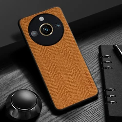 Enhanced Leather Wood Grain Cover - Simple, Lightweight, Durable Design - Realme 11 Pro (Orange)