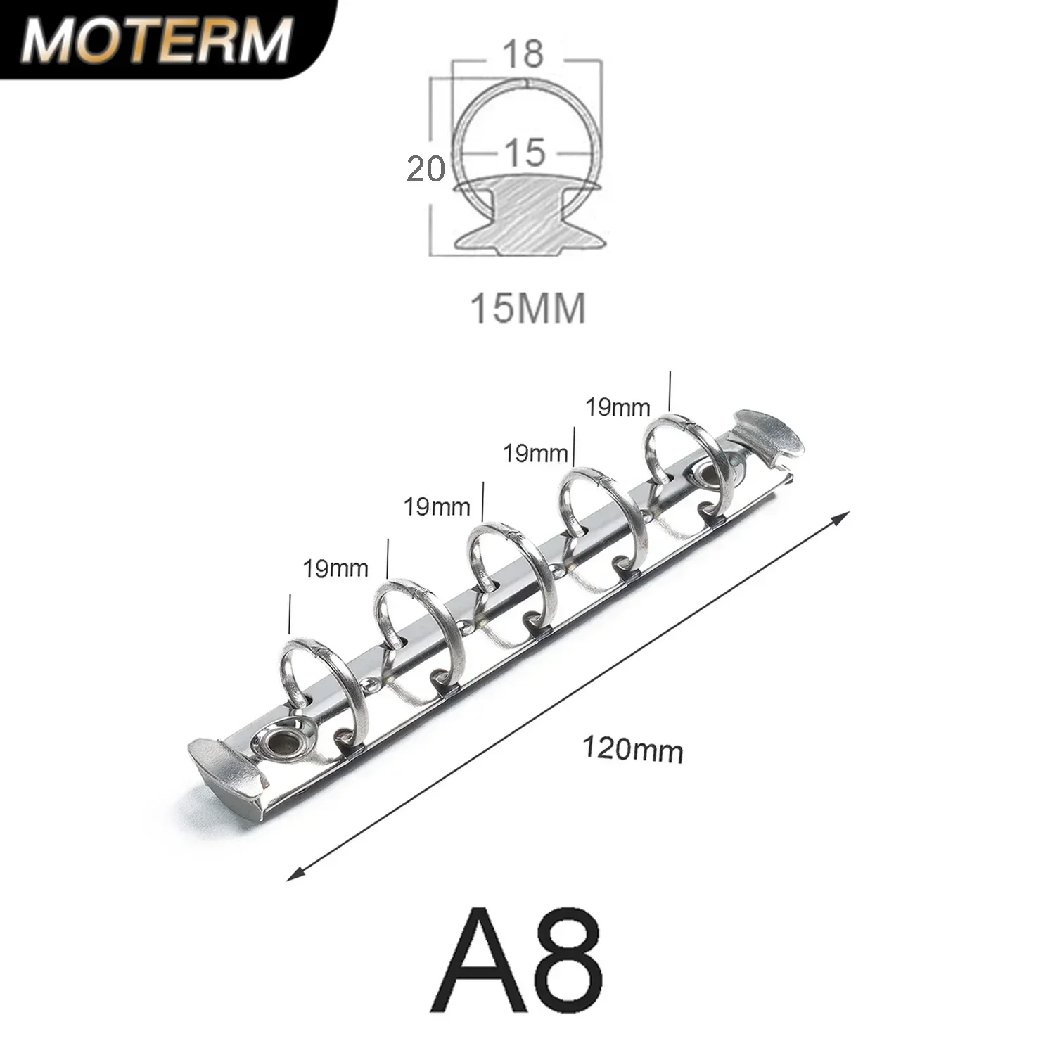 Moterm A8 사이즈 금속 나선형 링 바인더 클립, 5 홀, 나사 2 쌍 포함, 일기 노트북 플래너 바인더 클립 파일 폴더
