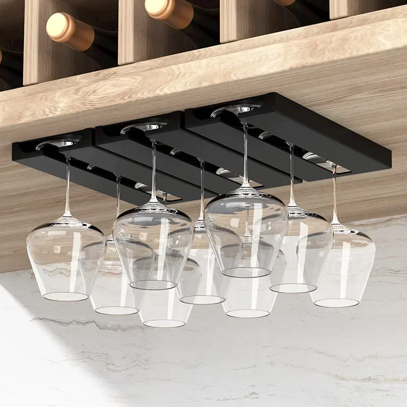 Wine Glass Rack Non-Drilled Cup Holder for Kitchen Dining Room - Upside Down Hanging Storage for Household Bar Glasses