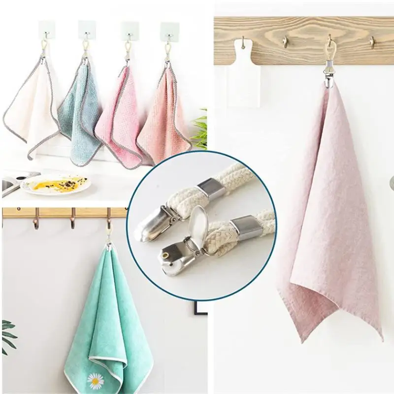 1/2PCS 욕실 수건 클립 땋은 다용도 천 걸이 욕실 면 루프 수건 클립 금속 클램프 주방 가정용 보관함