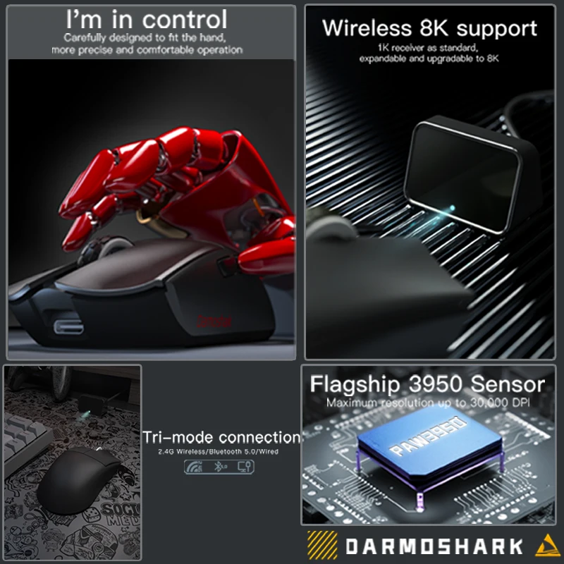 Darmoshark M3PRO MAX 4K/8K 2.4G Wireless Bluetooth Gaming Mice PAW3950 30KDPI Optical Esports Mouse for Computer Laptop PC Gamer wireless mouse gaming mouse optical mouse