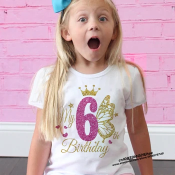 Girls Birthday Shirt 1-12 Birthday T-Shirt Wild Tee Girls Party T Shirt Butterfly Printed Clothes Kids Gifts Fashion Tops Tshirt 1