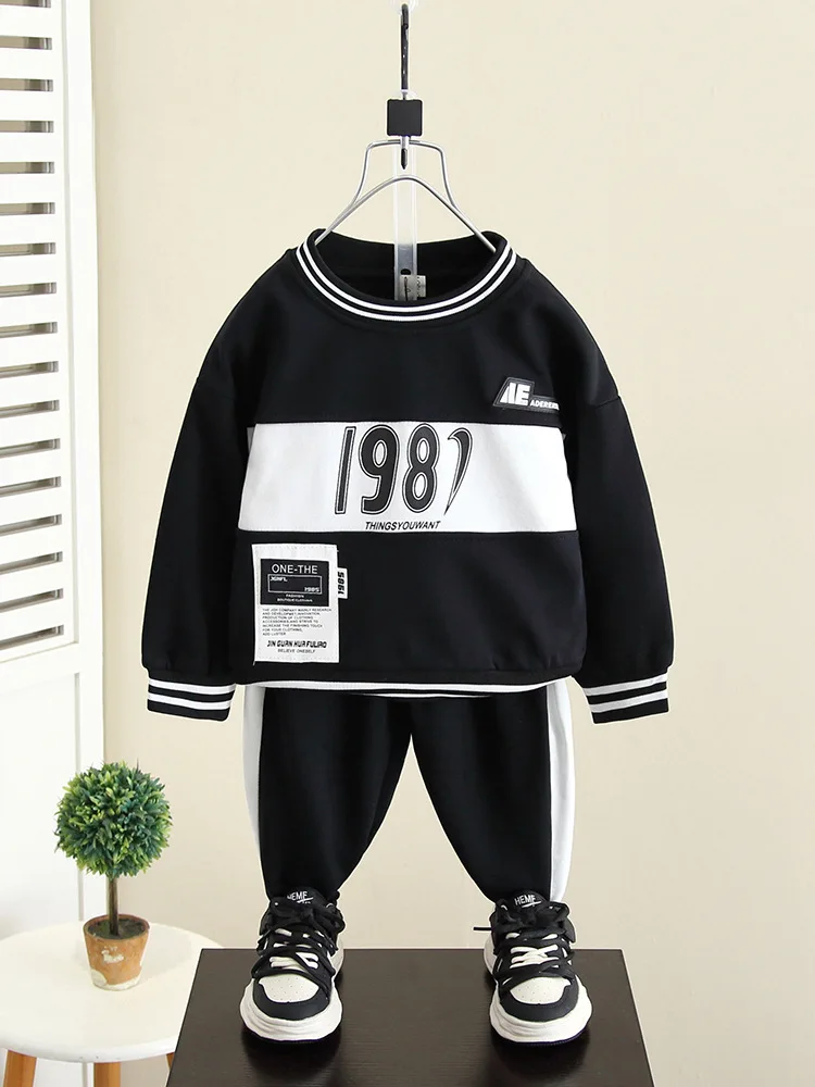 

Free Shipping Spring Autumn Boys Cotton Contrast Sweatshirt+Pants Set School Kids Tracksuit Child Outfit Student Jogging Suit