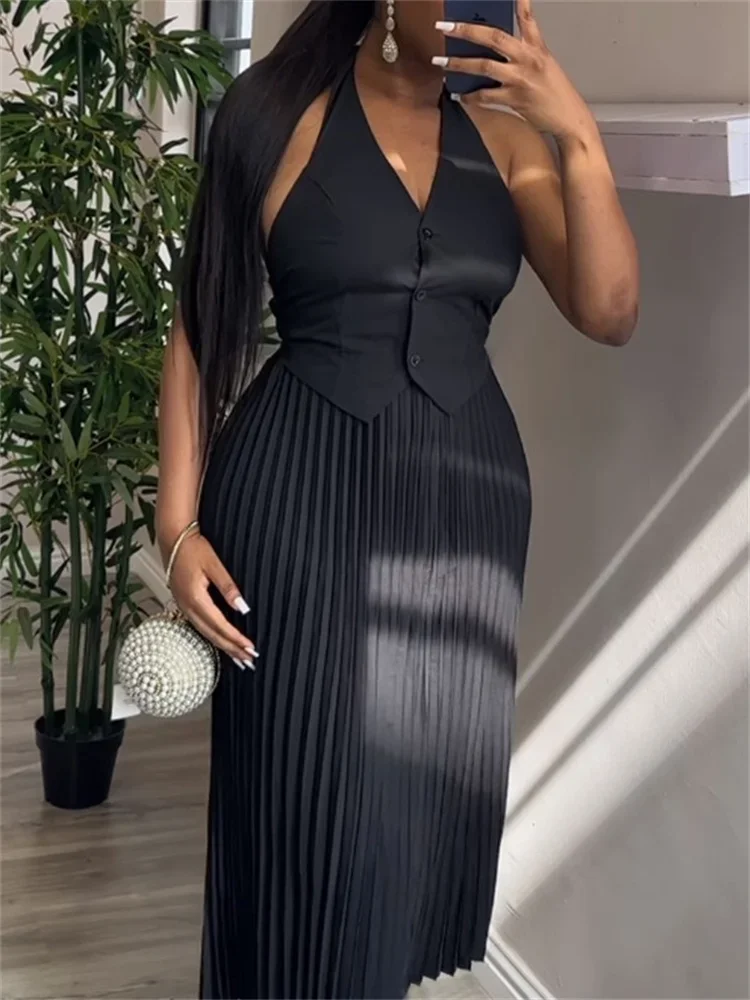 Wmstar Skirts Sets Party Two Piece Set Women Sexy Fashionable Solid V Neck Vest Top Casual Matching Suit Wholesale Dropshipping