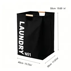 Foldable Large Capacity Waterproof Fabric Laundry Basket with Handles - 40X30X50 cm (Black)