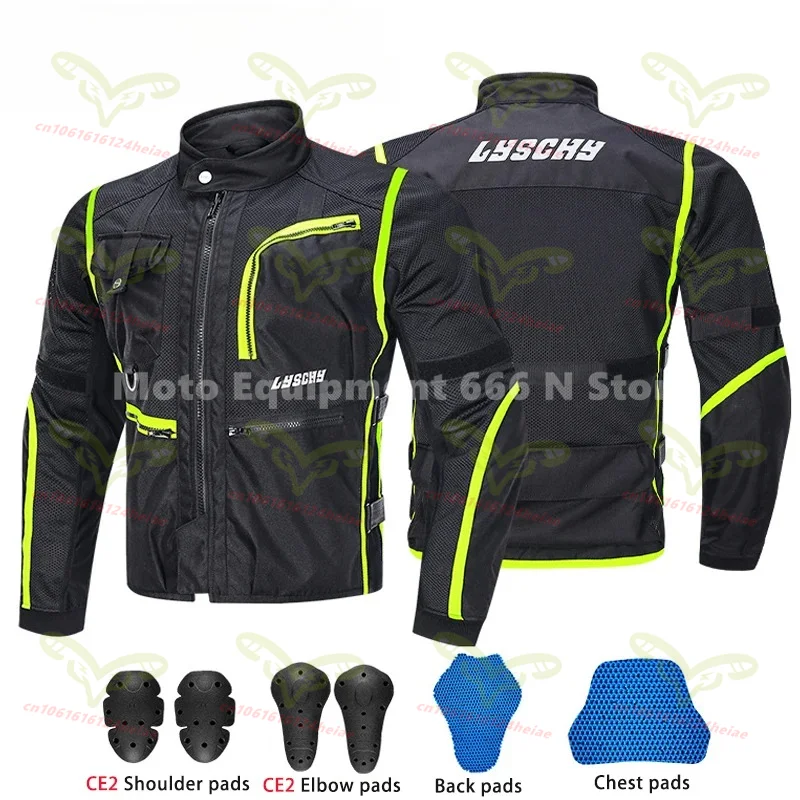 LYSCHY 여름 남성용 통기성 메쉬 오토바이 재킷, 6개의 보호대가 있는 레이싱 바이크 재킷, 낙상 방지 장비