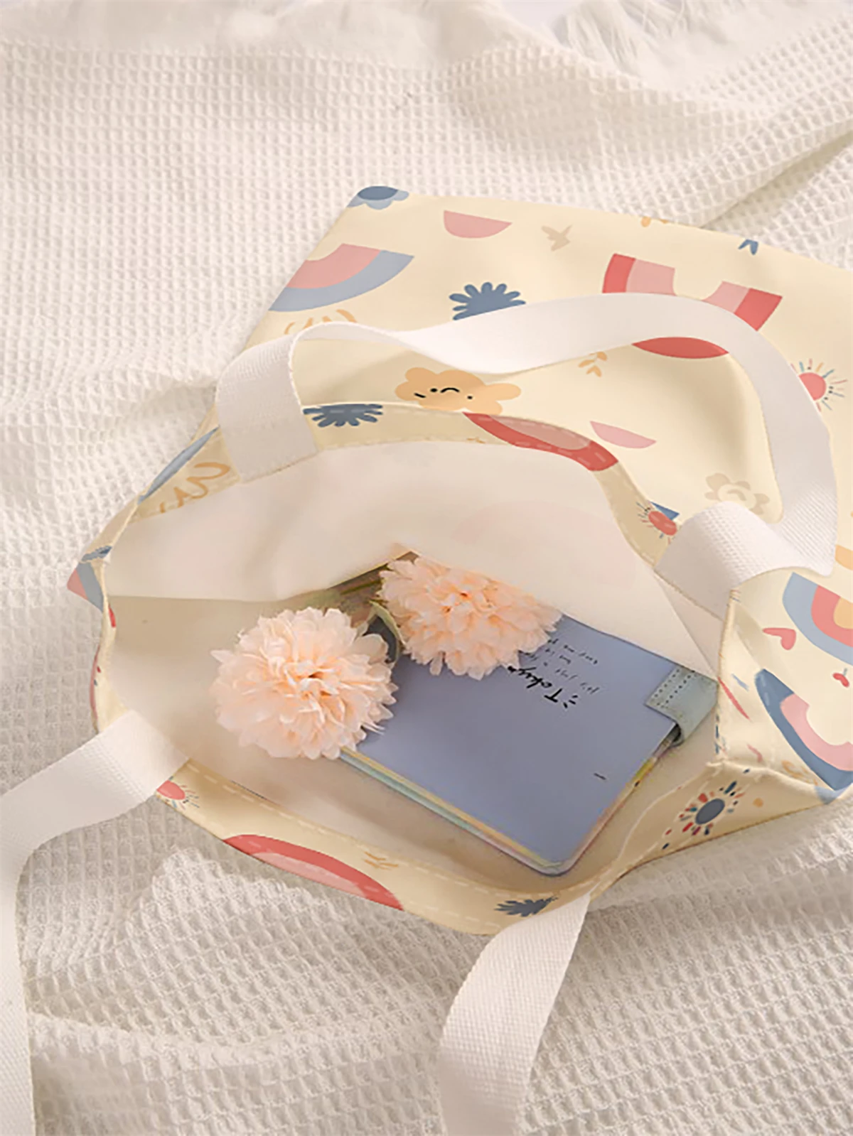 Cartoon pattern printed casual handbag, reusable fashionable backpack, multifunctional handbag, canvas shopping bag