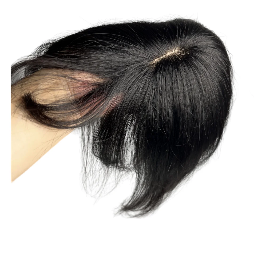 Clip in Human Hair Bangs with 3D Fringe Lace Human Hair Toppers for Women Middle Parting Straight Hairpieces for Volume human hair toppers