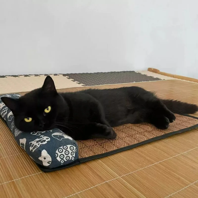 Cat Cooling Mat Natural Rattan Self Cooling Pad For Indoor Pets_voghion.com