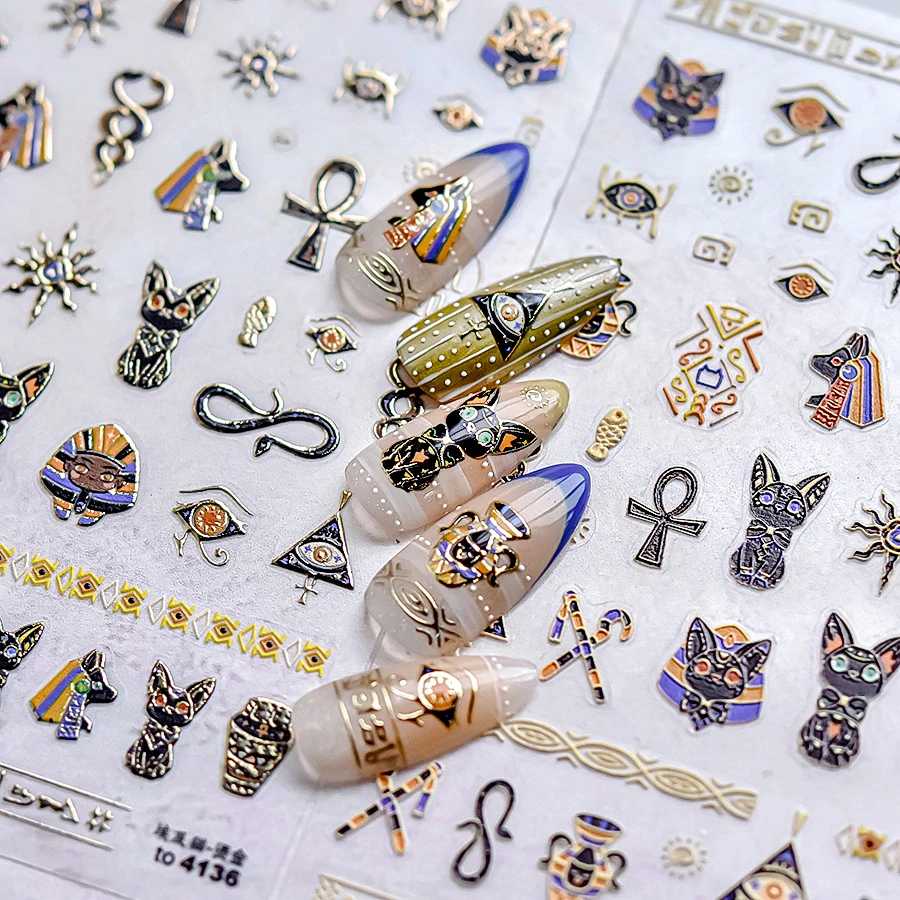 ネイルアートステッカー,ポルノキット,エンボス加工,レトロな高貴な,神秘的なエジプトの猫,トーテム,ホットスタンピング - AliExpress