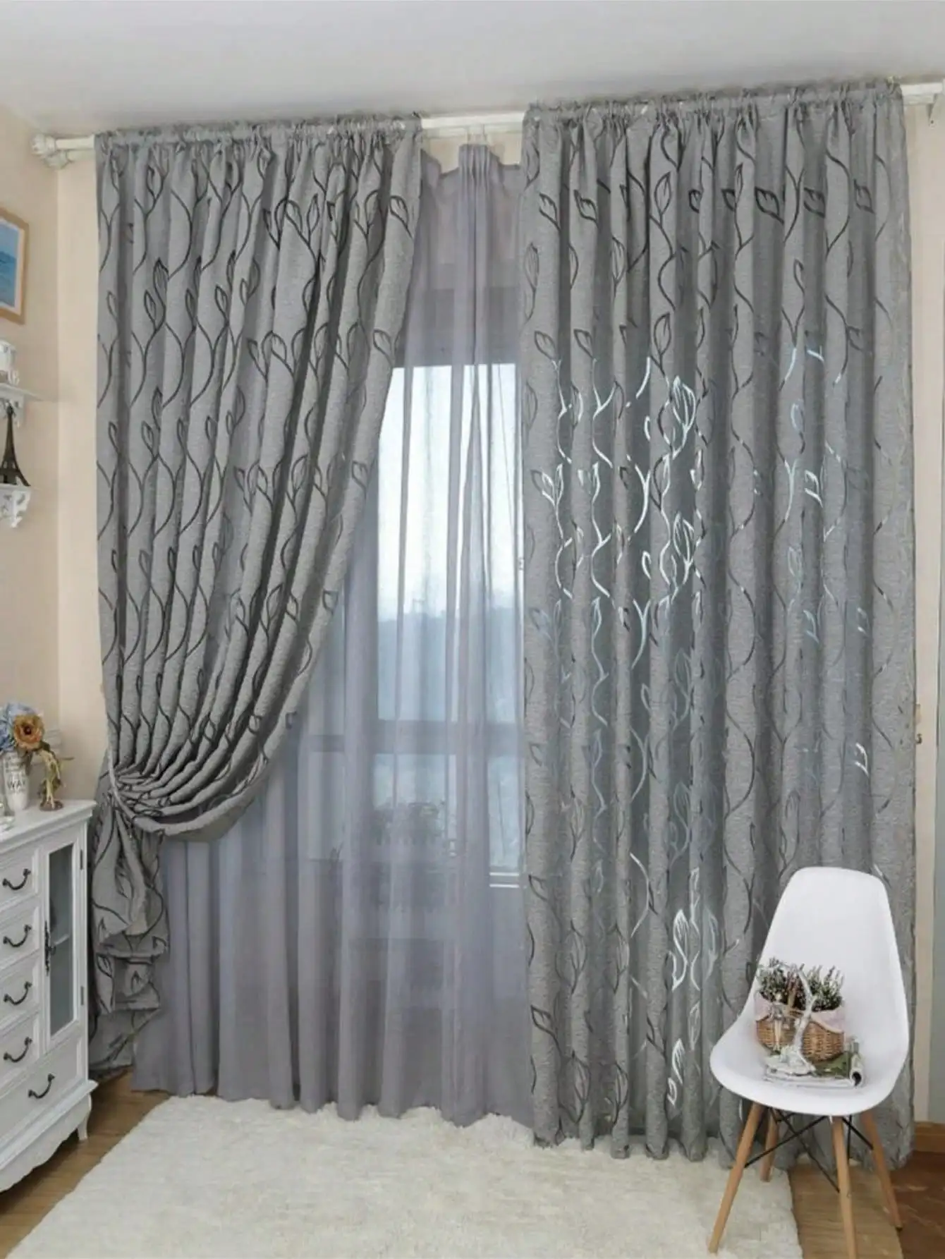 1pc Decorative Cut-Out Design Twining Leaves Sheer Curtain For Bedroom/Living Room 2