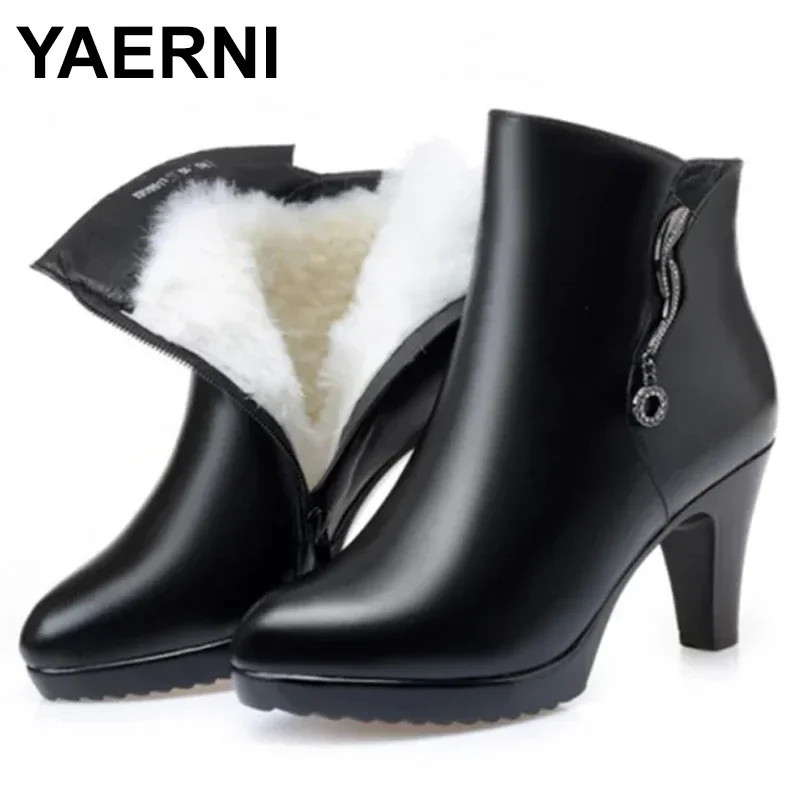 

Women Dress Boots Genuine Leather 2024 New High Heel Women Ankle Boots Warm Wool Office Women's Booties