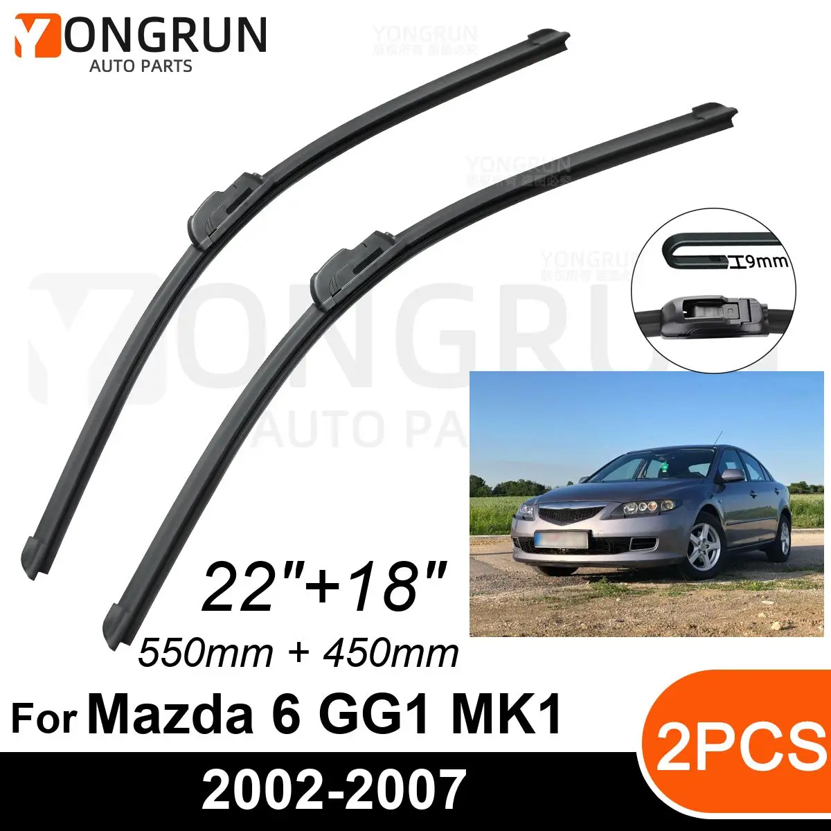 

Стеклоочистители для Mazda 6 GG1 MK1 2002-2007, 22 + 18 дюймов