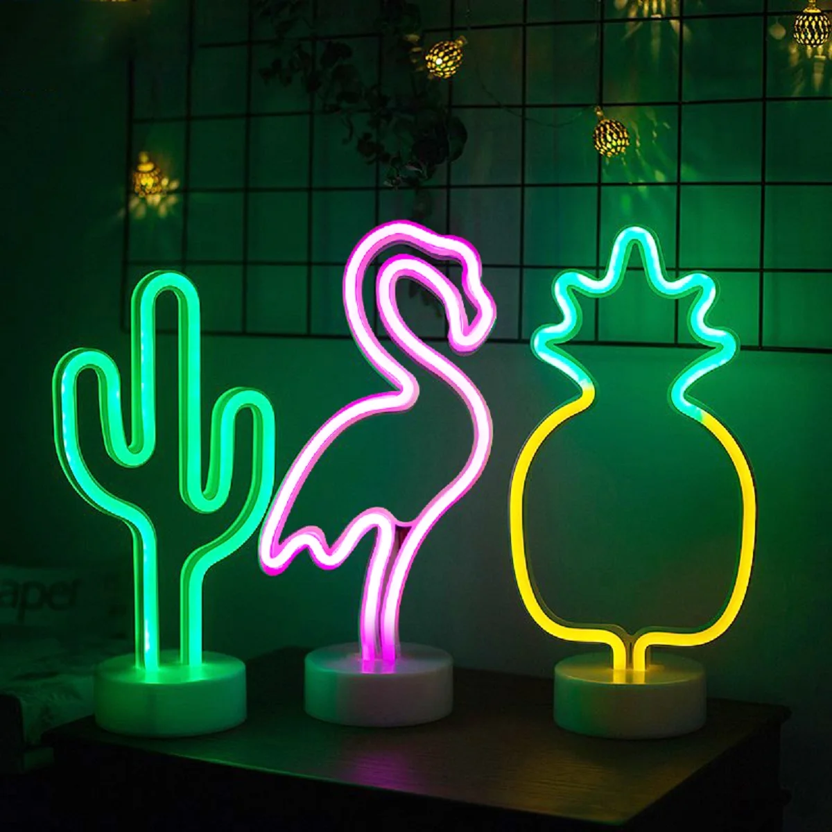 Battery/USB LED Neon Night Light Sign Flamingo Unicorn Coconut Tree Cactus Pineapple Table Lamp Kids Bedroom Christmas Art Decor 6