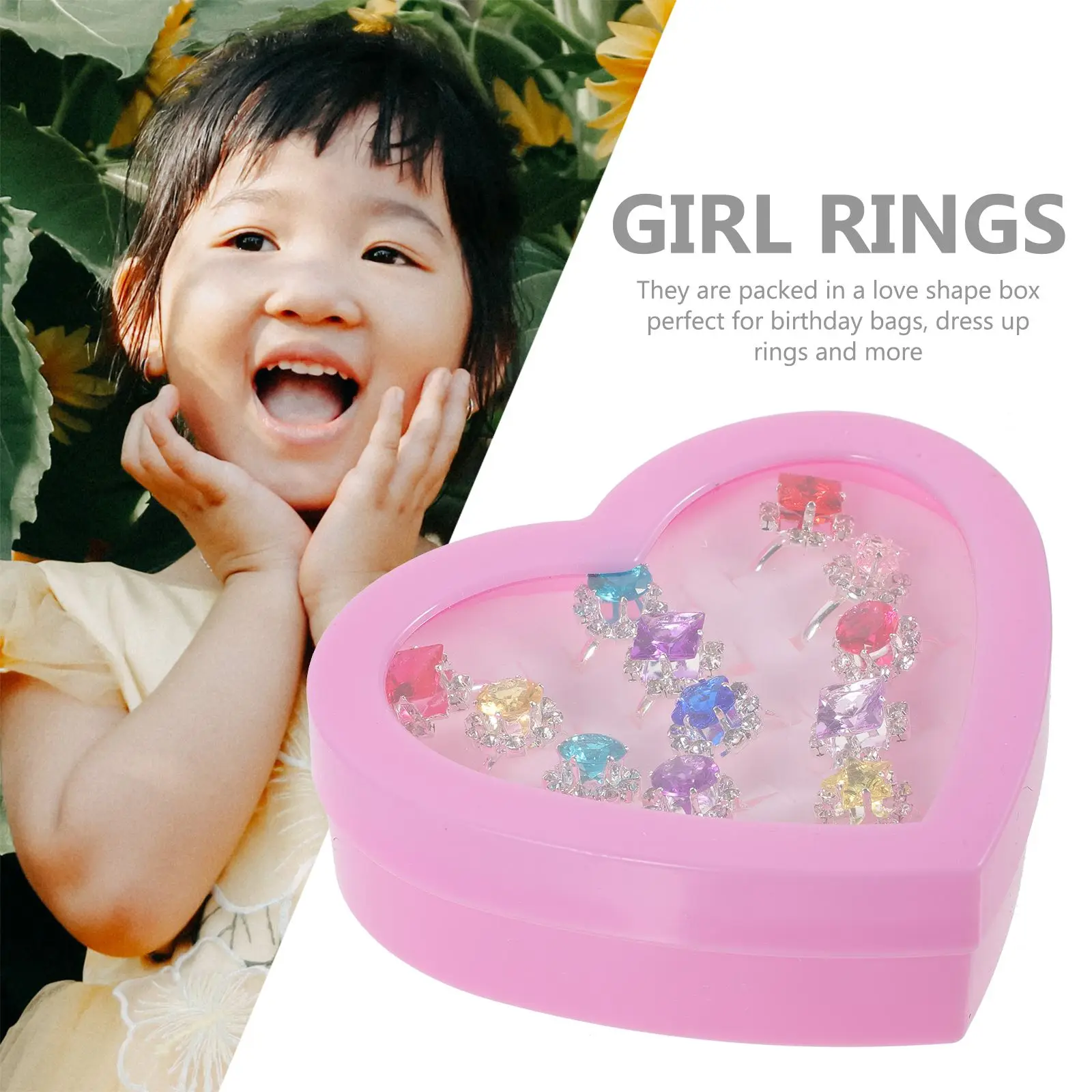Princess Rings 12pcs Child Ring Beautiful Colorful Diamante Ring Set Gift Heart-Shaped Box Girl Kid Child Small maternity rings