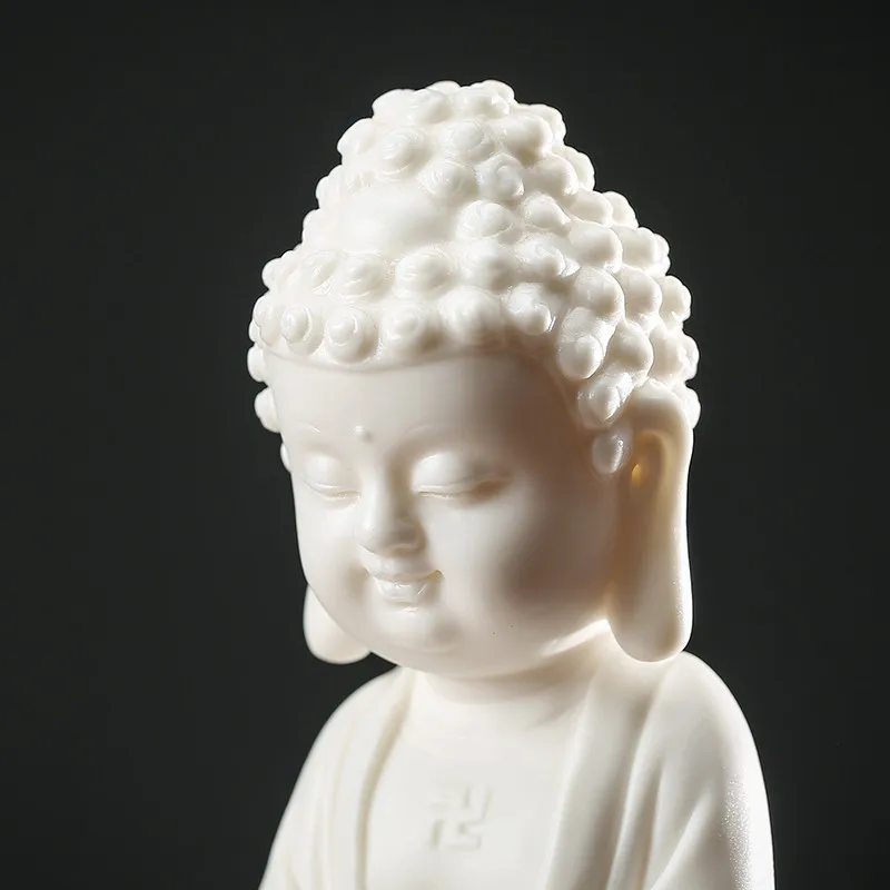 Blanc De Chine Ceramic Handicrafts Sakyamuni, Ksitigarbha and Arya Avalokiteshvara Buddha Figure Decoration Home Living Room Wor