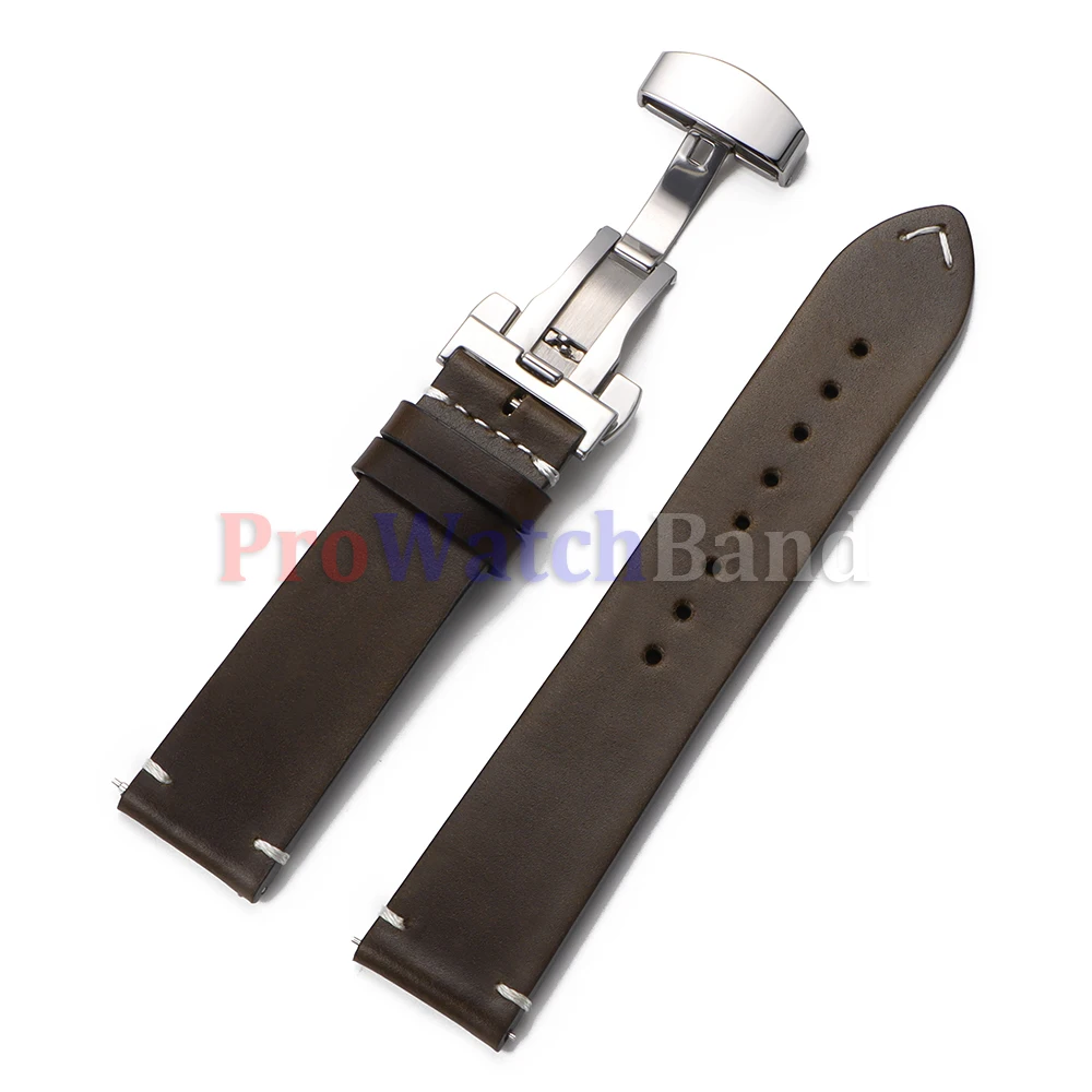 Vintage Soft Oil Wax Cowhide Watch Strap with Butterfly Buckle - Quick Release