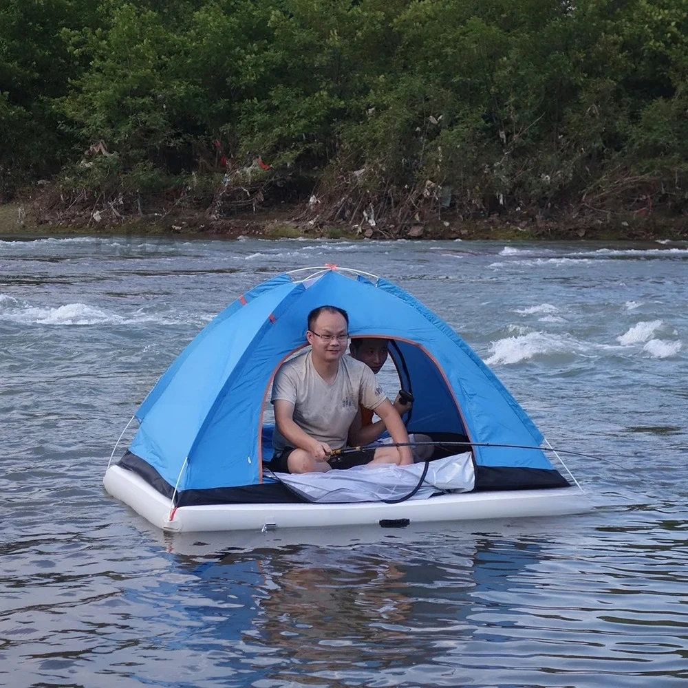 Water Fun Water Play Equipment Pvc Air Pontoon Inflatable Platform Boat Floating Dock With Tent For Fishing