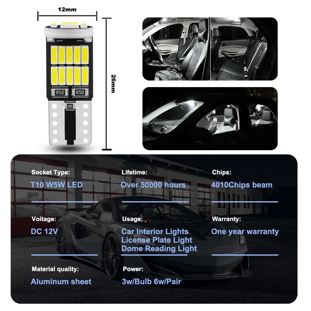 T10 Led Pure White Signal Lamp For Car