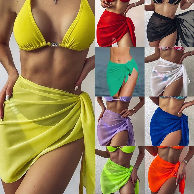 Pareo Scarf Bikini Cover-Ups Wrap for Women Chiffon Swimwear Cover Up Wraps Beach Sexy Skirts See-Through Scarf Cover Up Dress 1