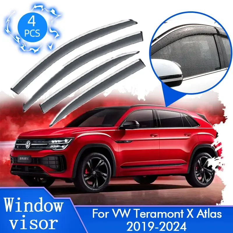 

For Volkswagen VW Teramont X Atlas Cross Sport 2019 2020 2021 2022 2023 2024 Window Visor Vent Awning Door Smoke Cover Deflector