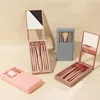 5Pcs Portable Makeup Brush Set With Mirror - Foldable Travel Kit ，Mini Makeup Brush Set Travel Makeup Brush Set
