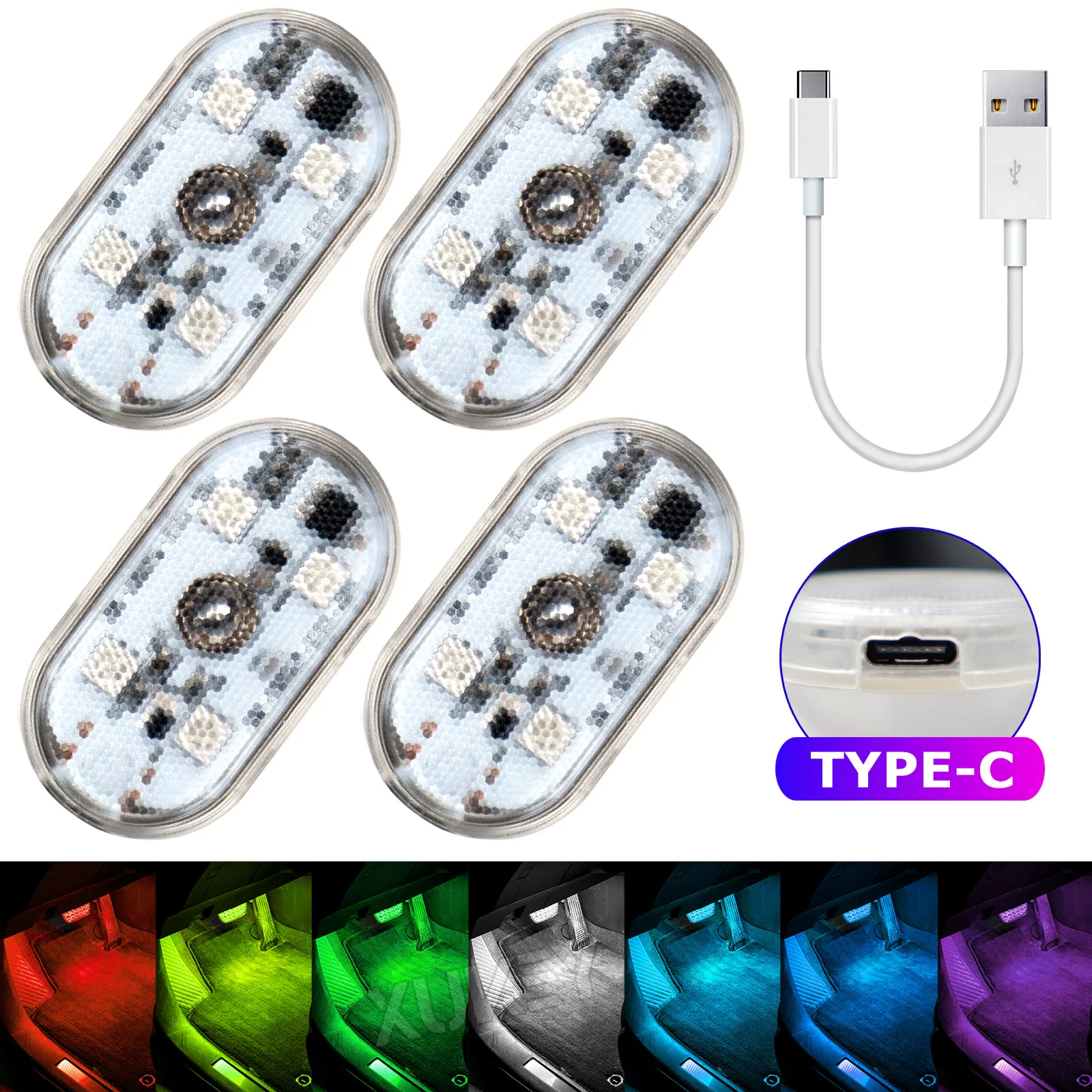 

4 шт., автомобильная лампа для внутреннего освещения, 7 цветов