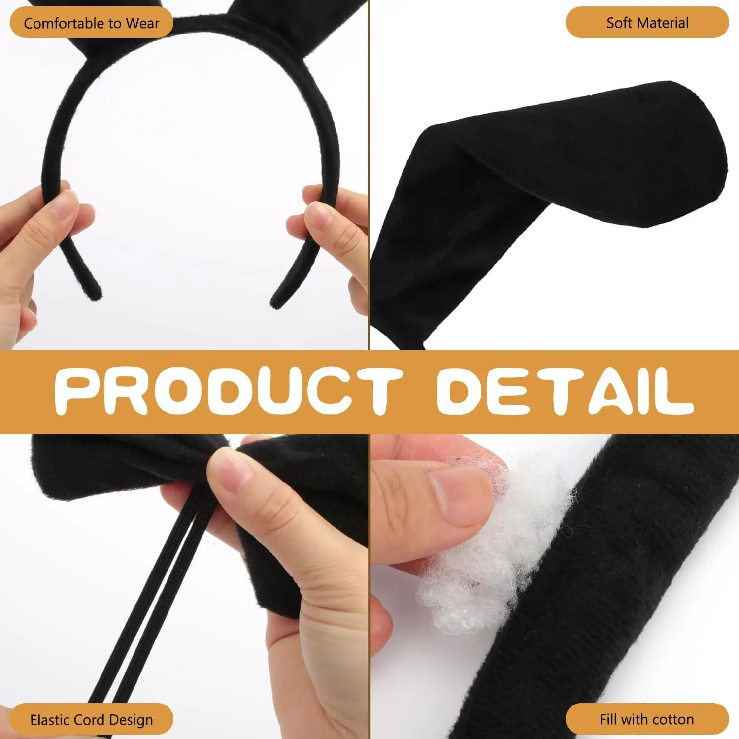 4PCS Dog Costume Set Puppy Animal Black Dog Ears Headband Tail Nose Bow Tie Cosplay Costume Accessories for Adult Kid Halloween