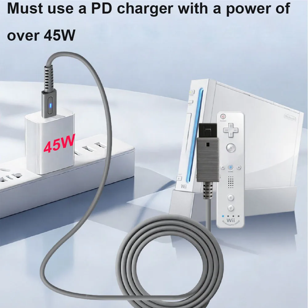 1.8m 타입 C 45W PD 충전 케이블 (위이 콘솔용) USB C 게임용 전원 공급 코드 (닌텐도 위이 충전 게임 콘솔 케이블)