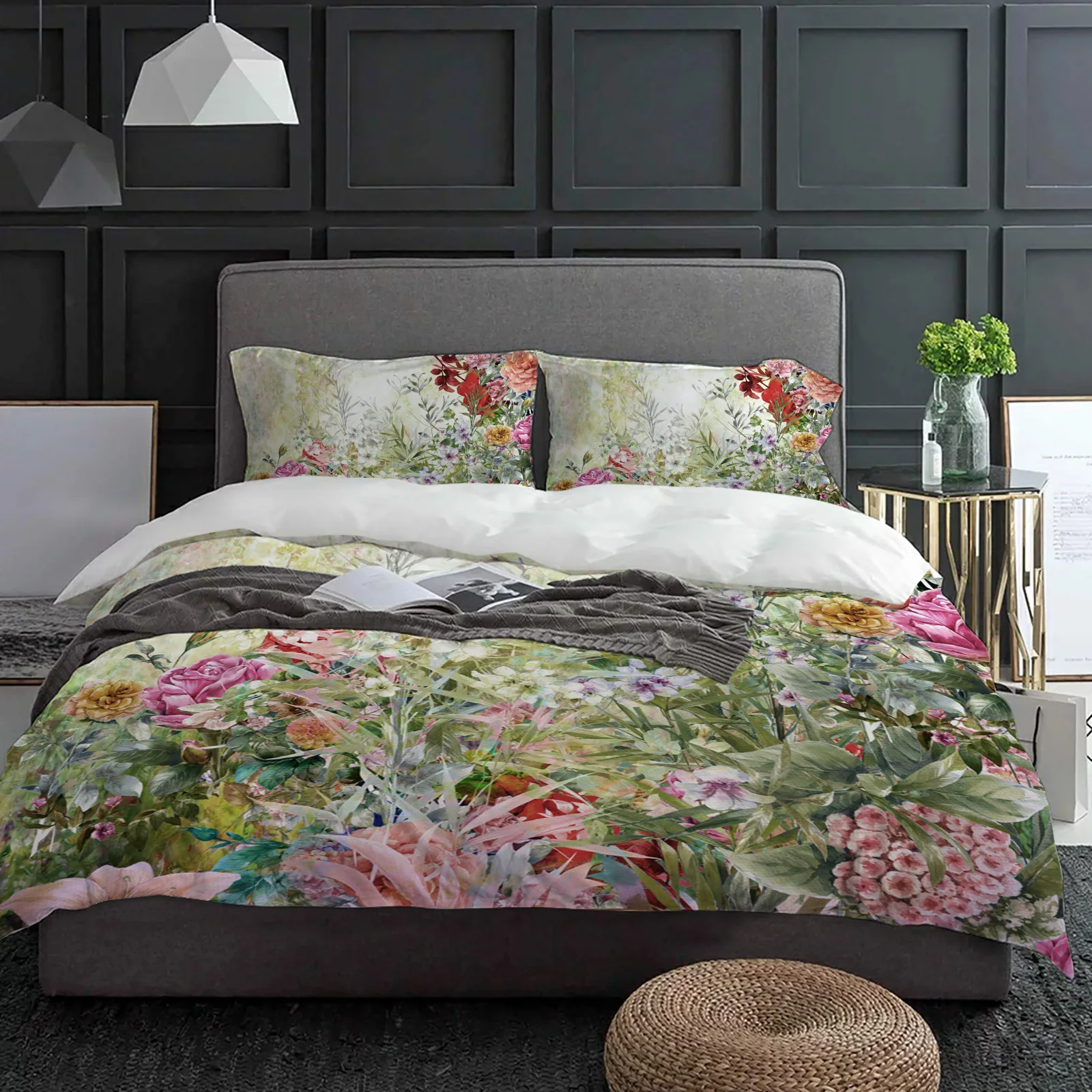 Rose Flower Abstract Duvet CoverPillow Case Custom 3pcs Bedding Set Quilt Cover Double Bed Home Textile