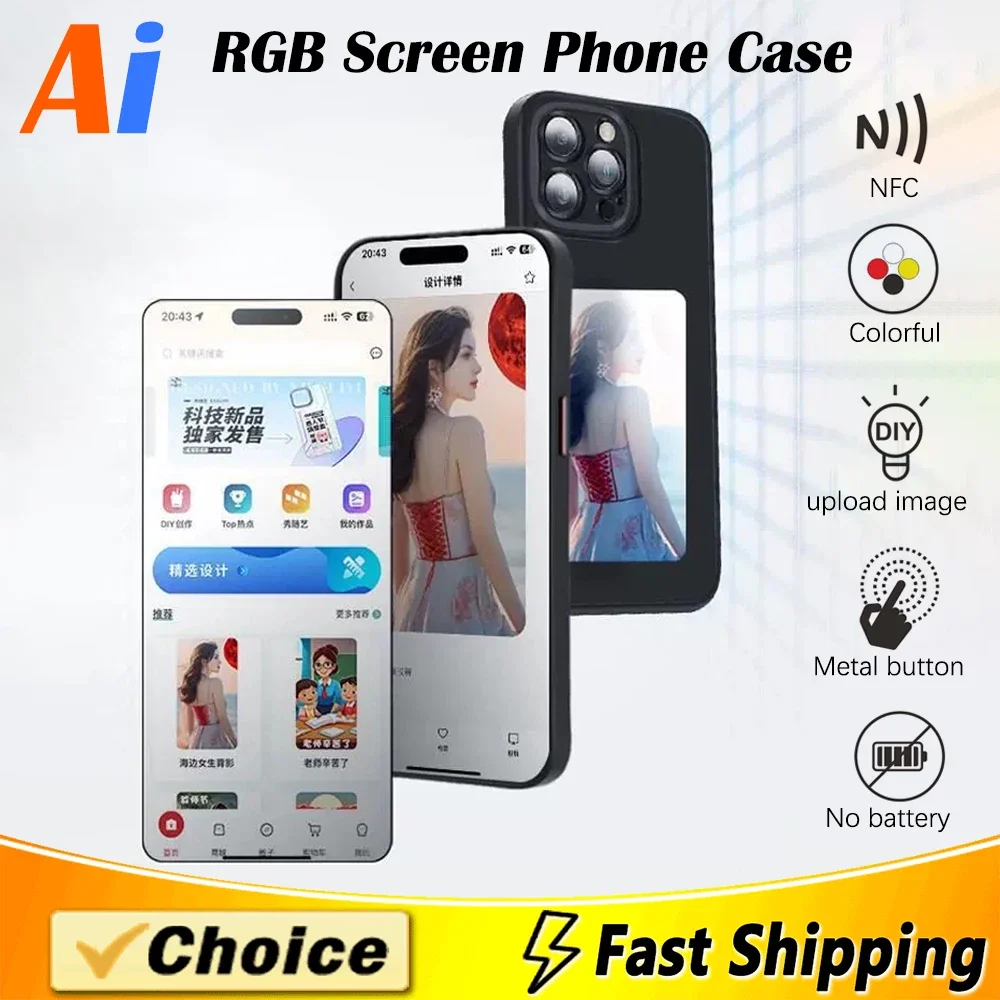 

Чехол для смартфона Ai для iPhone 13, 14, 15 Pro Max, E-ink, обновление экрана фотографий с помощью NFC и APP, чехол для телефона с персонажами аниме, пары